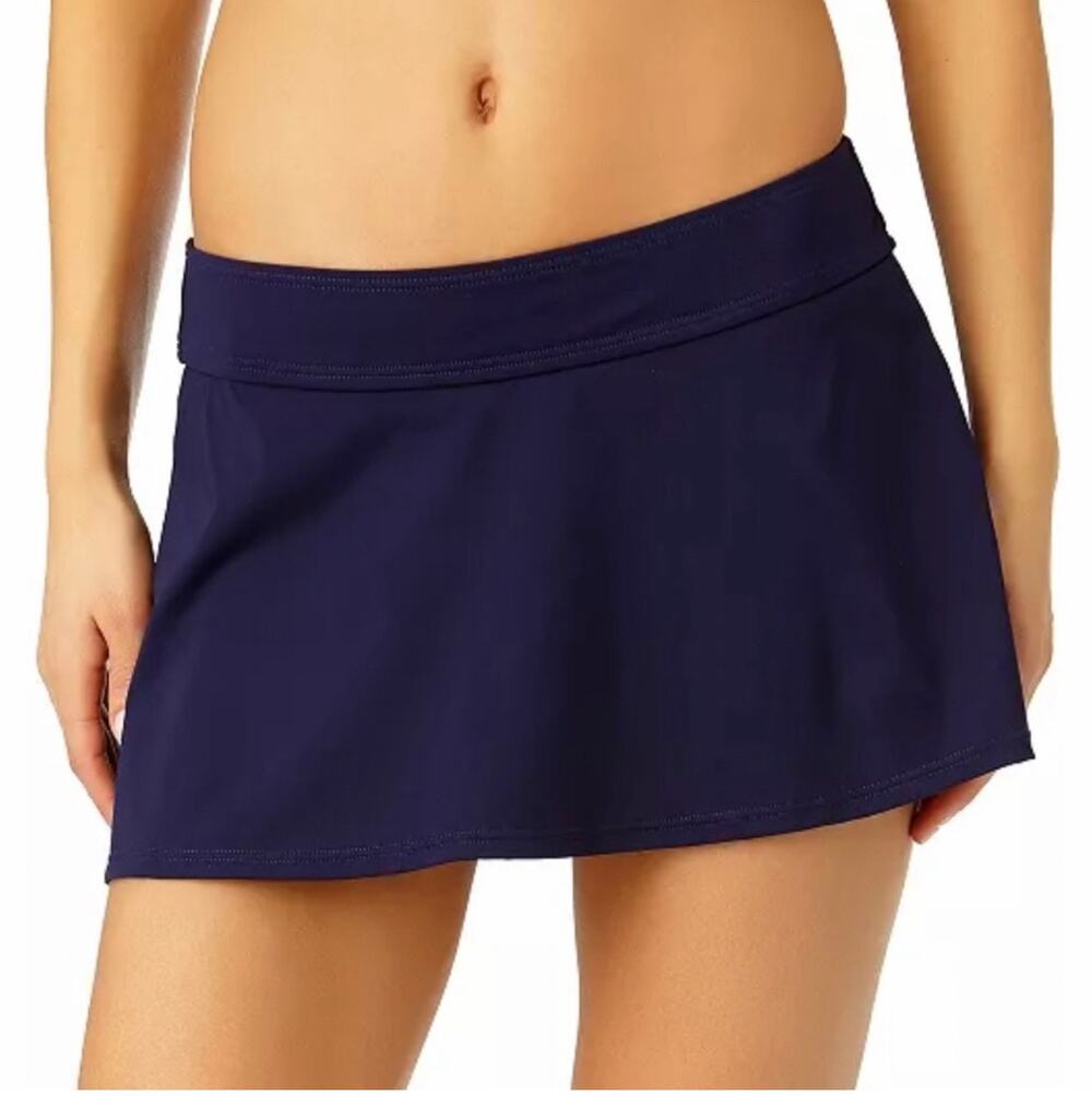 Anne Cole Womens Plus Size Classic Solid Swim Skirt Navy 22W